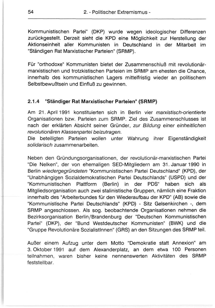 Seite 56 des Verfassungsschutzbericht 1991 Berlin