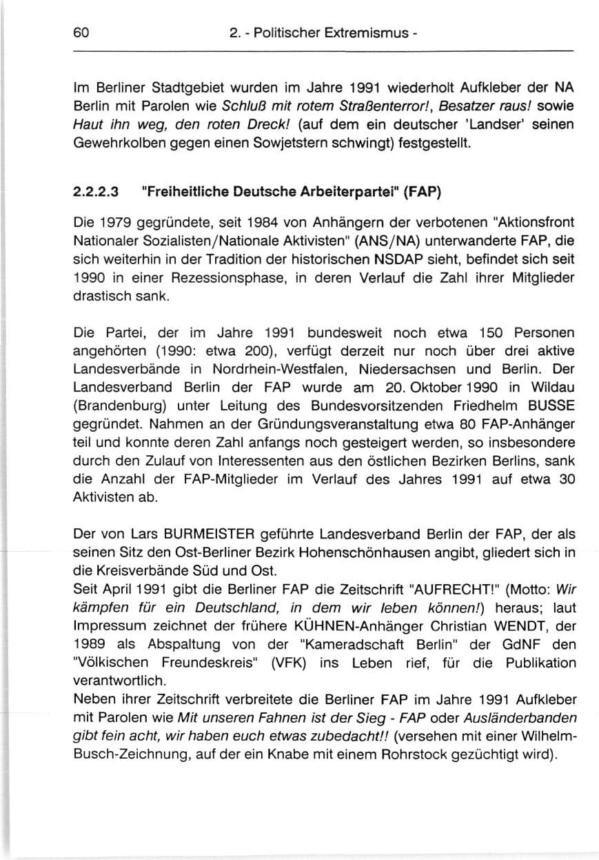 Seite 62 des Verfassungsschutzbericht 1991 Berlin