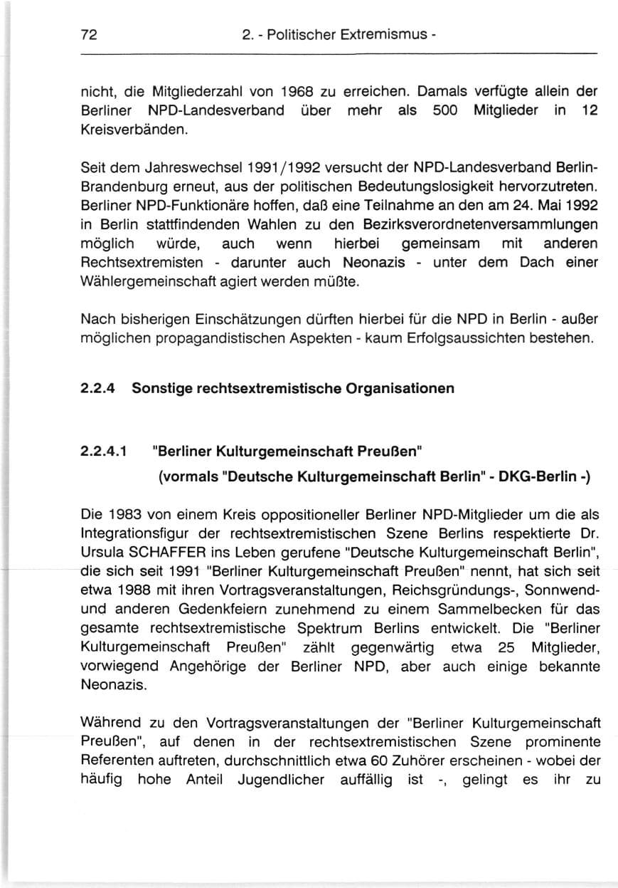 Seite 74 des Verfassungsschutzbericht 1991 Berlin