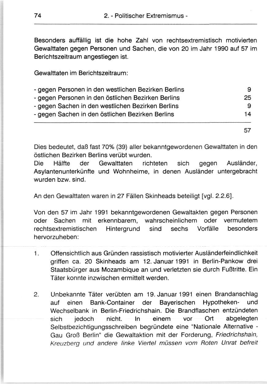 Seite 76 des Verfassungsschutzbericht 1991 Berlin