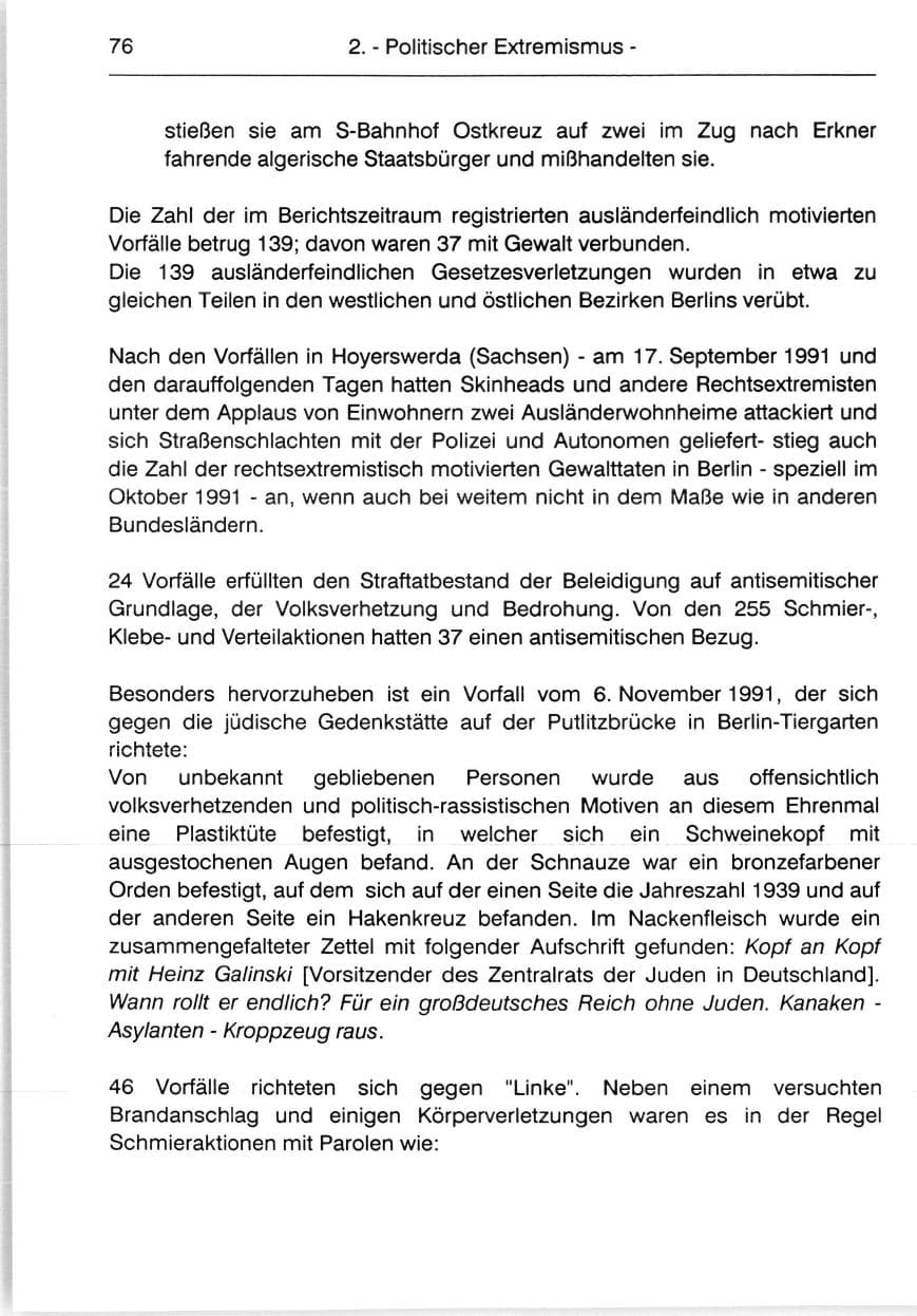 Seite 78 des Verfassungsschutzbericht 1991 Berlin