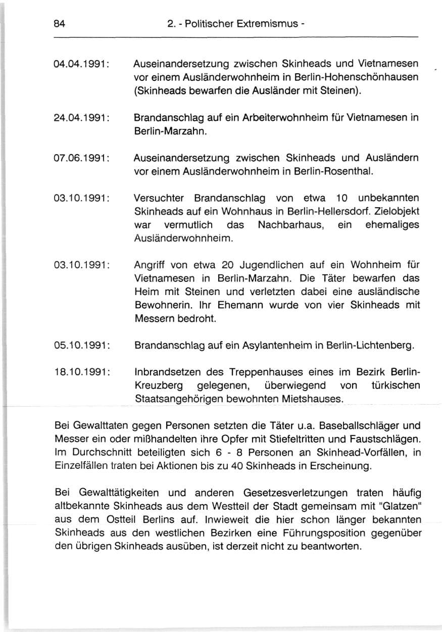 Seite 86 des Verfassungsschutzbericht 1991 Berlin