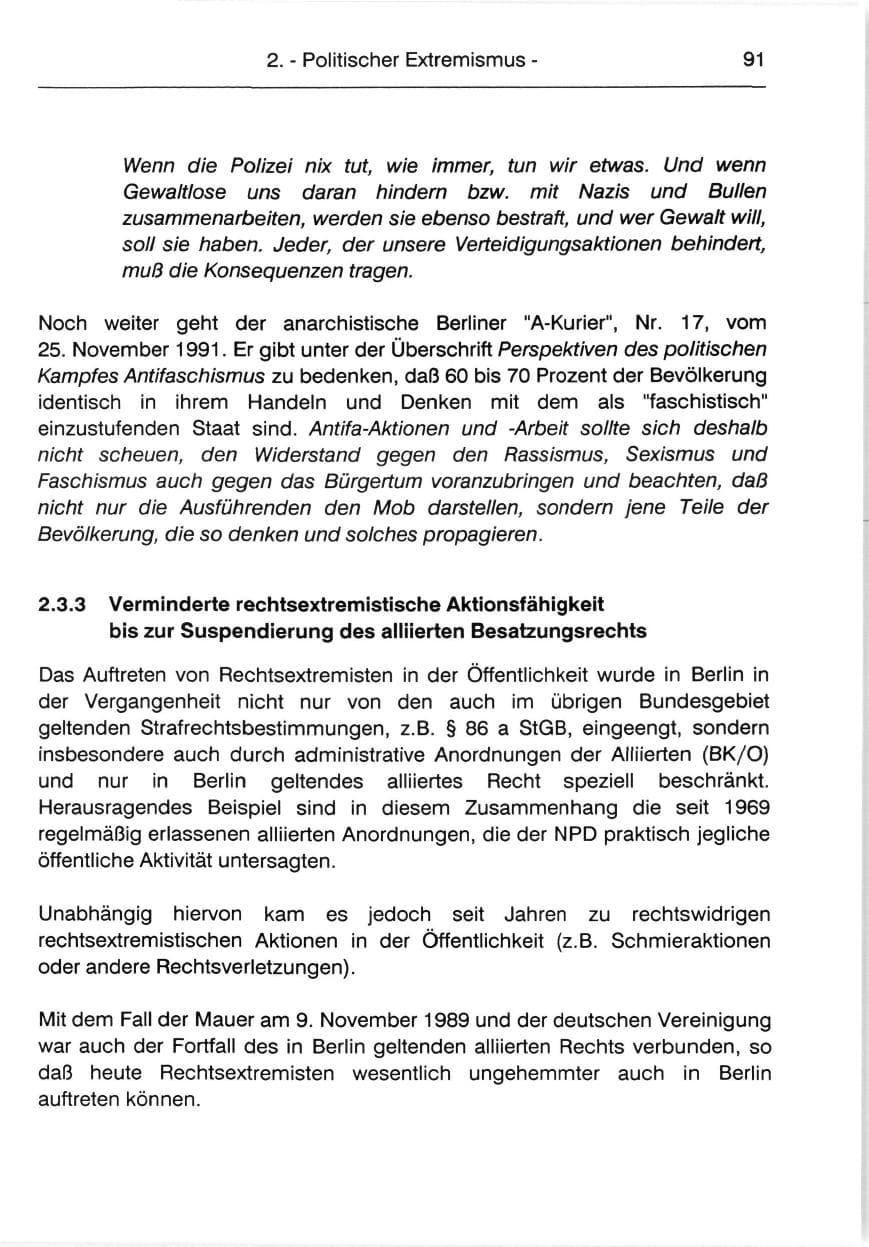 Seite 93 des Verfassungsschutzbericht 1991 Berlin