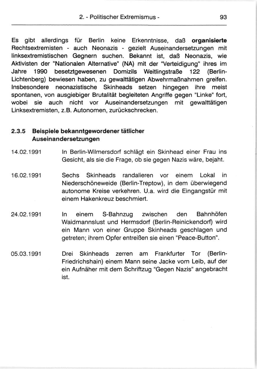 Seite 95 des Verfassungsschutzbericht 1991 Berlin