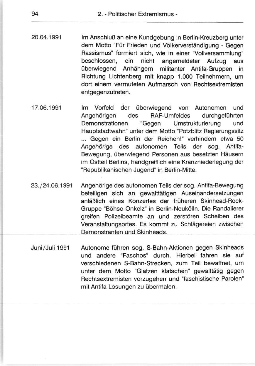 Seite 96 des Verfassungsschutzbericht 1991 Berlin