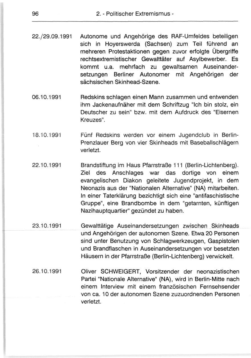 Seite 98 des Verfassungsschutzbericht 1991 Berlin