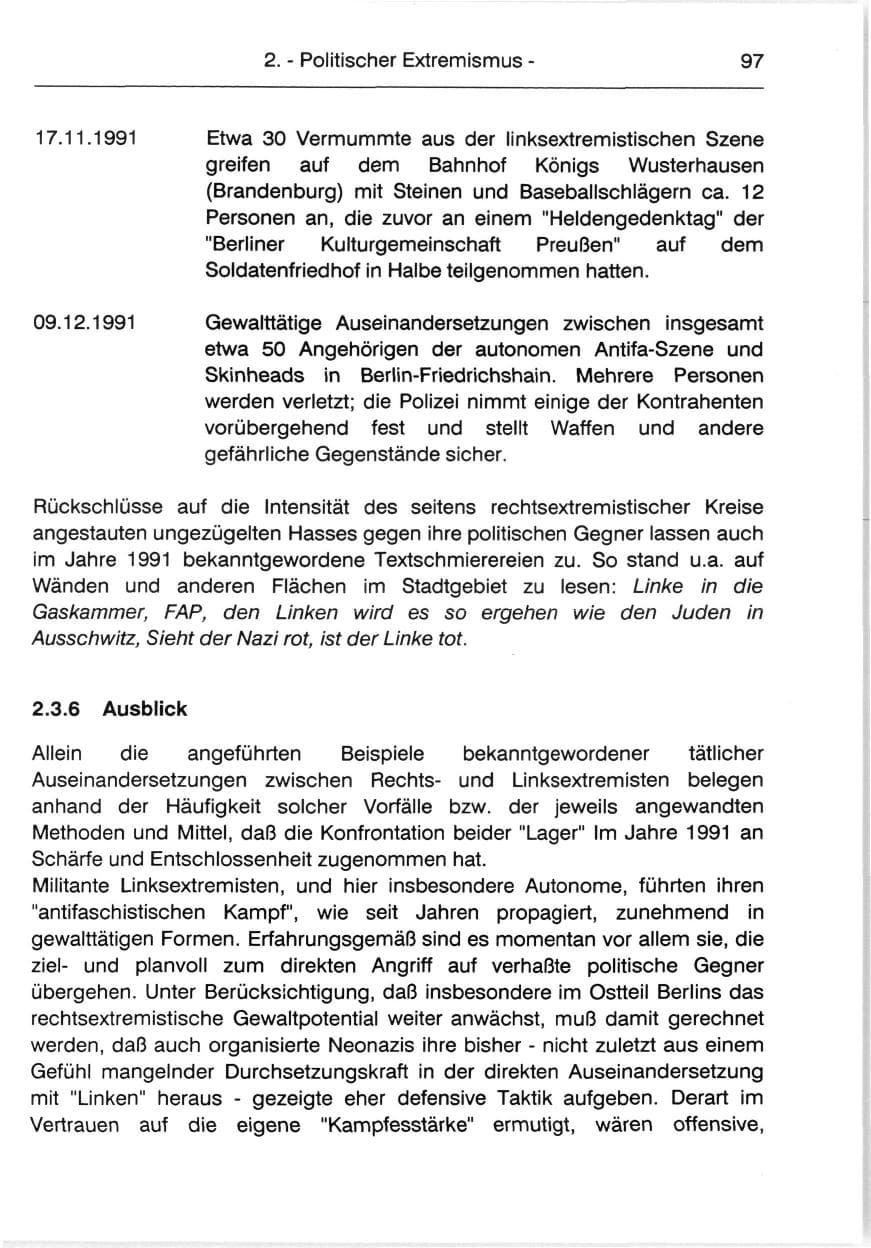Seite 99 des Verfassungsschutzbericht 1991 Berlin