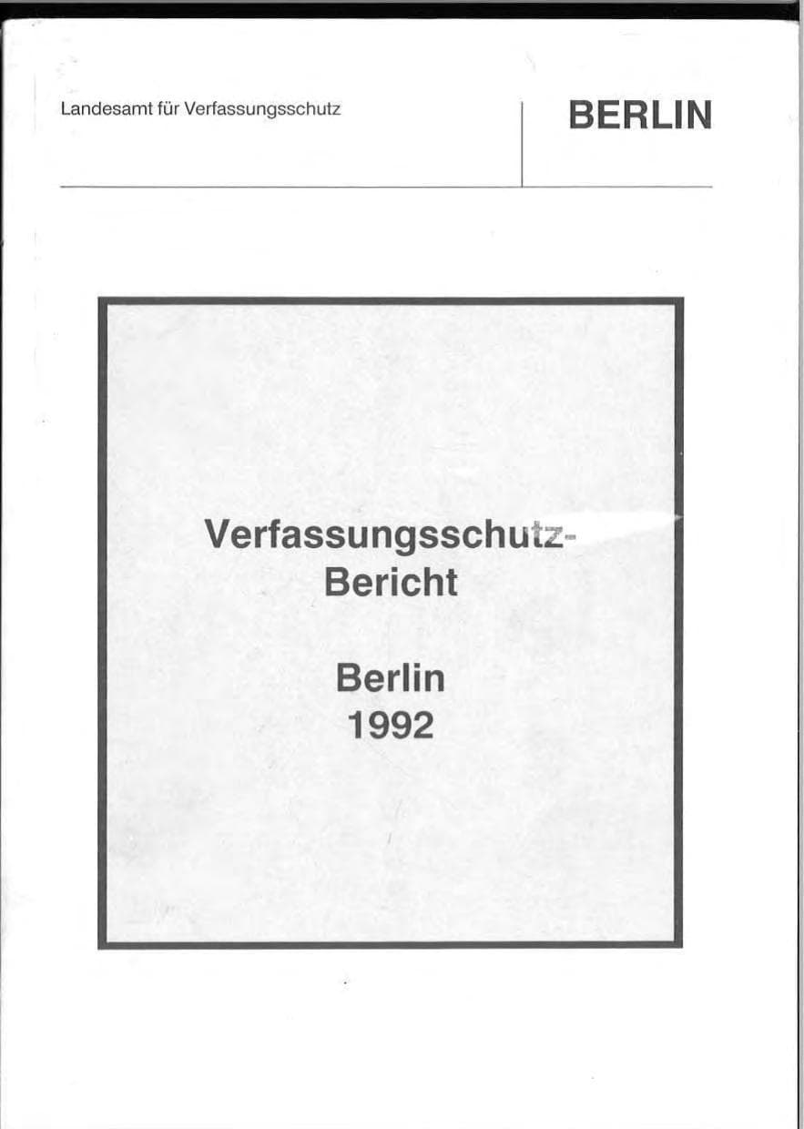 Seite 1 des Verfassungsschutzbericht 1992 Berlin