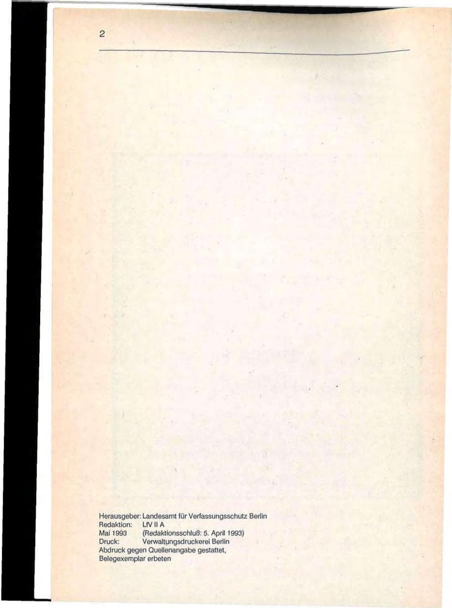 Seite 2 des Verfassungsschutzbericht 1992 Berlin
