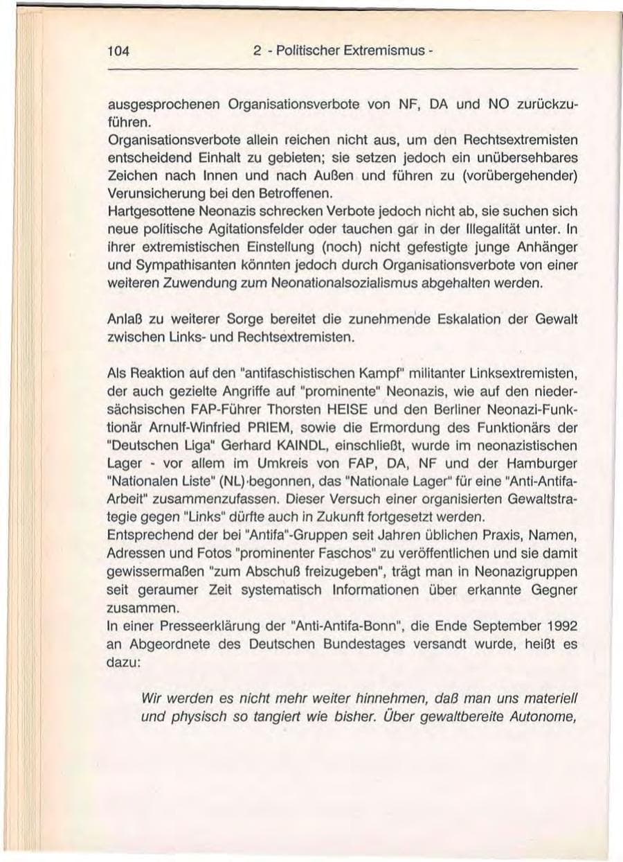 Seite 104 des Verfassungsschutzbericht 1992 Berlin