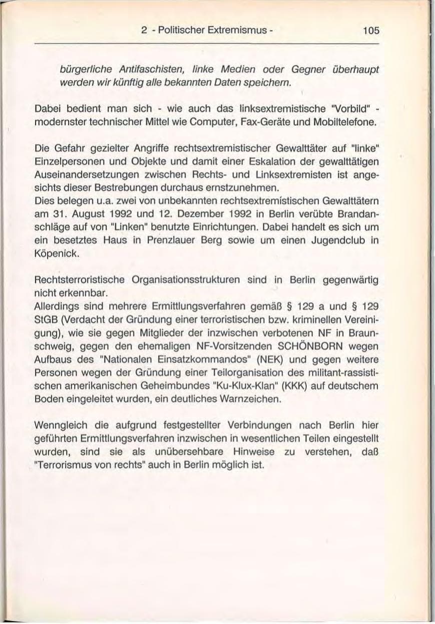 Seite 105 des Verfassungsschutzbericht 1992 Berlin
