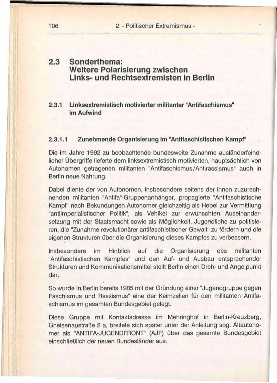 Seite 106 des Verfassungsschutzbericht 1992 Berlin