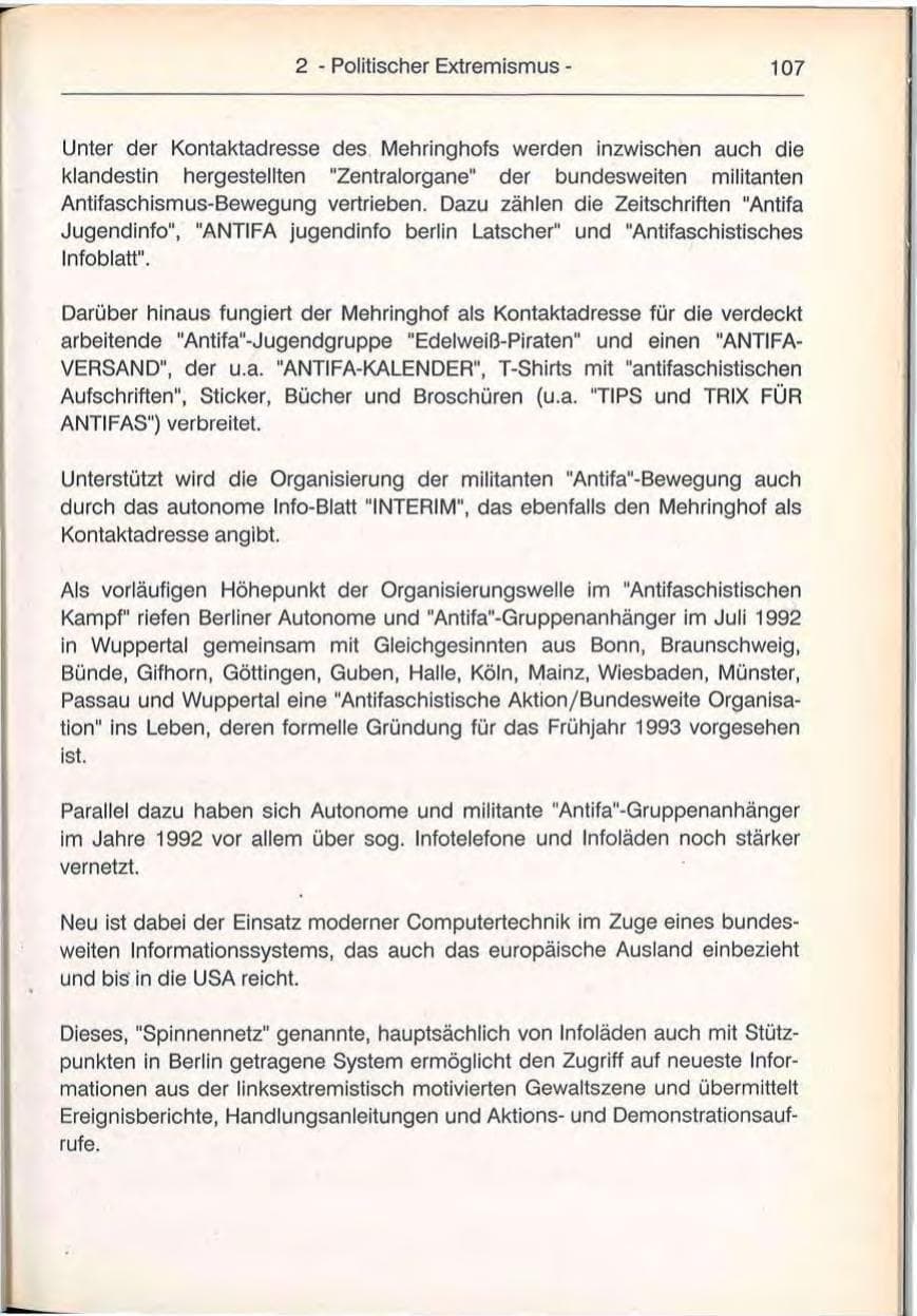 Seite 107 des Verfassungsschutzbericht 1992 Berlin