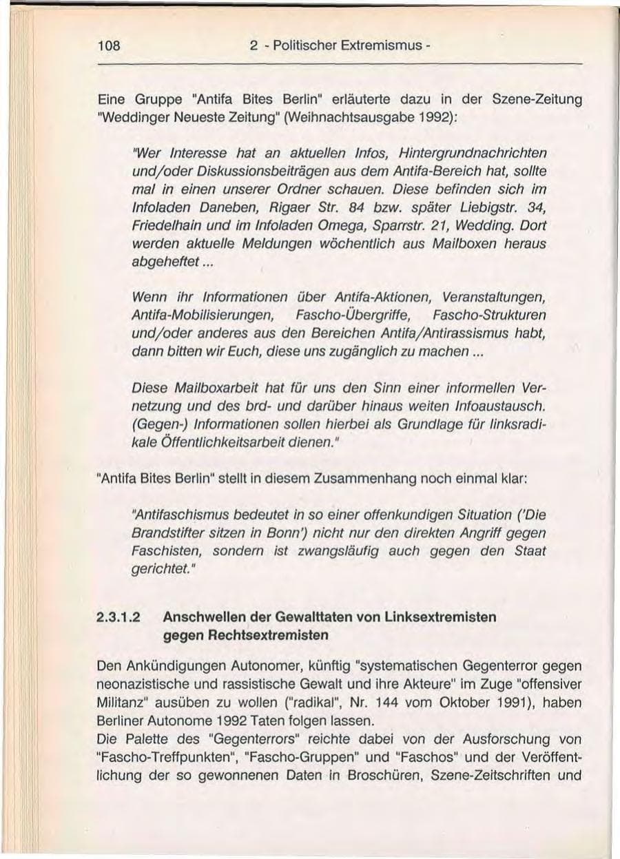 Seite 108 des Verfassungsschutzbericht 1992 Berlin