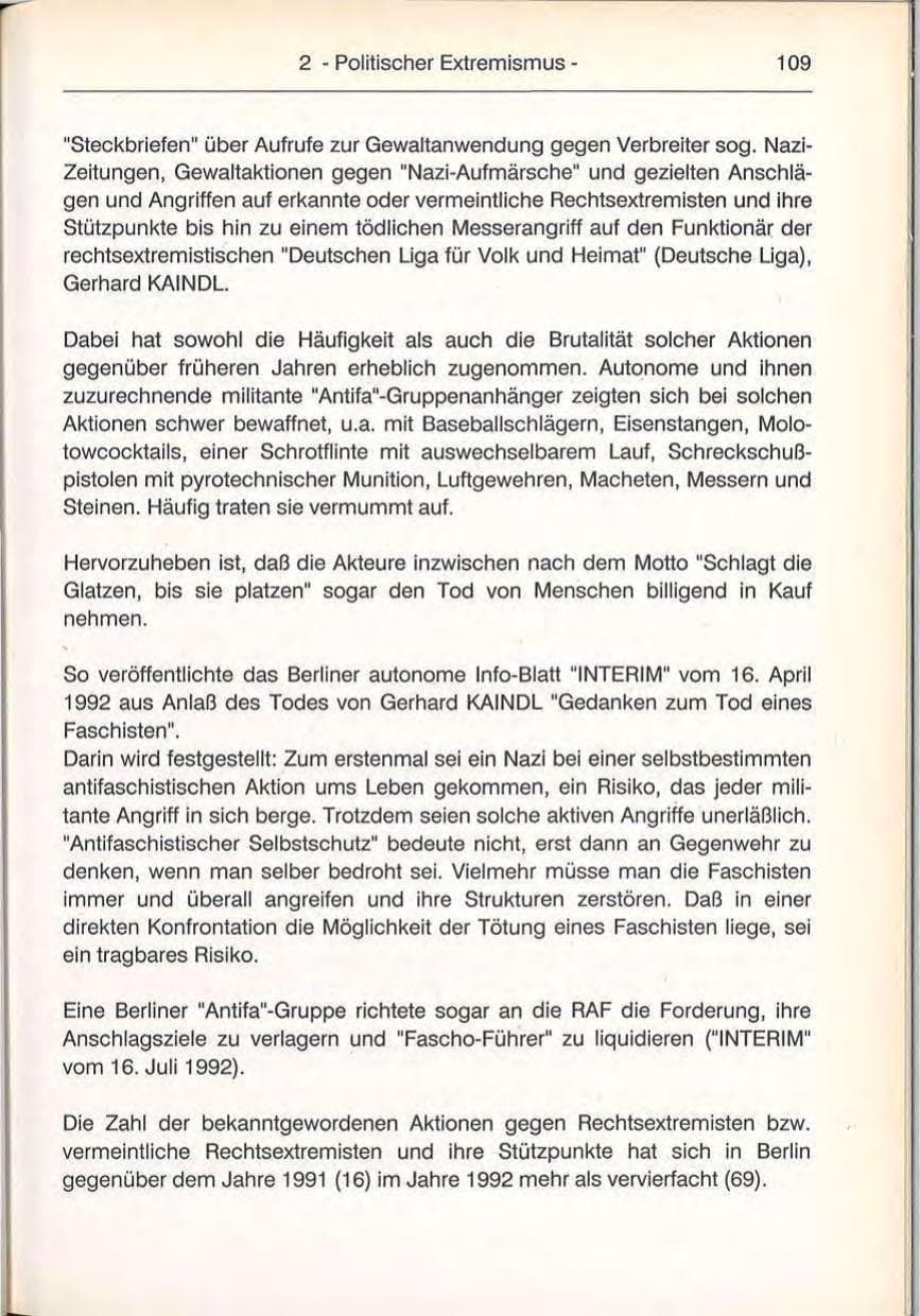 Seite 109 des Verfassungsschutzbericht 1992 Berlin