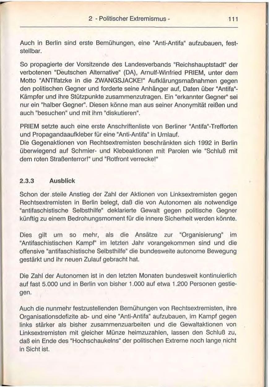 Seite 111 des Verfassungsschutzbericht 1992 Berlin