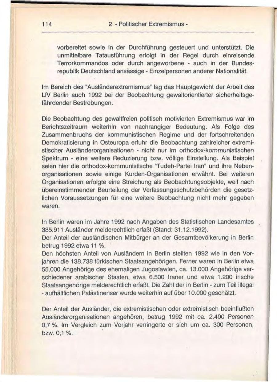 Seite 114 des Verfassungsschutzbericht 1992 Berlin