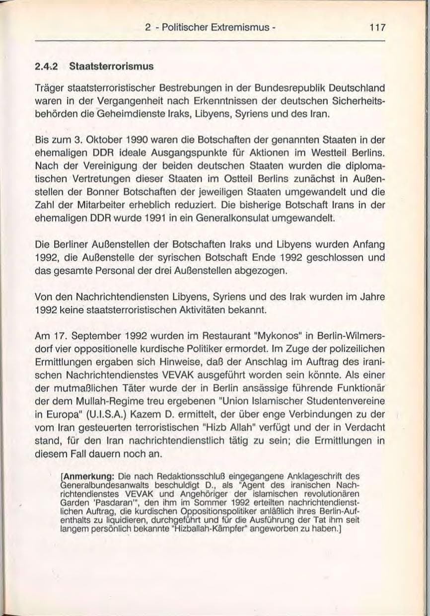 Seite 117 des Verfassungsschutzbericht 1992 Berlin