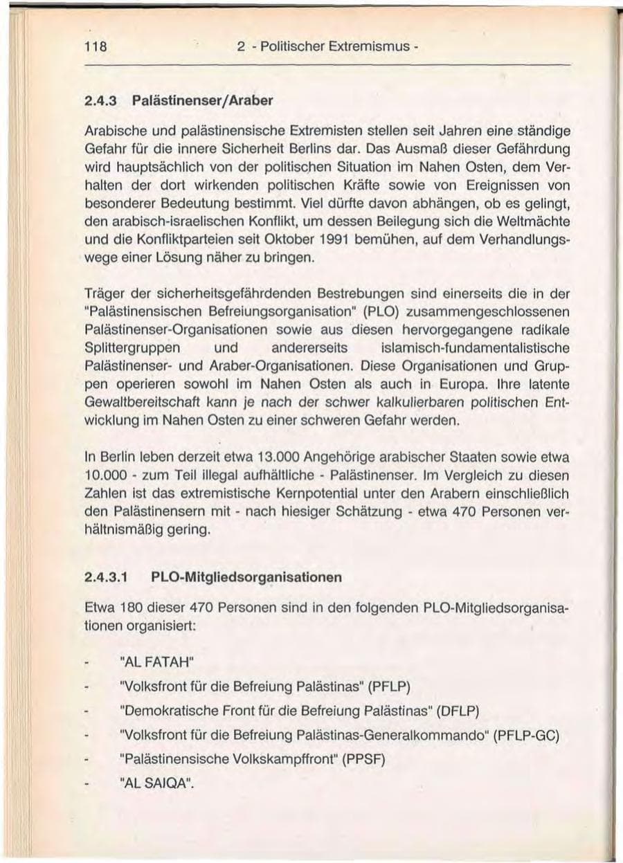 Seite 118 des Verfassungsschutzbericht 1992 Berlin