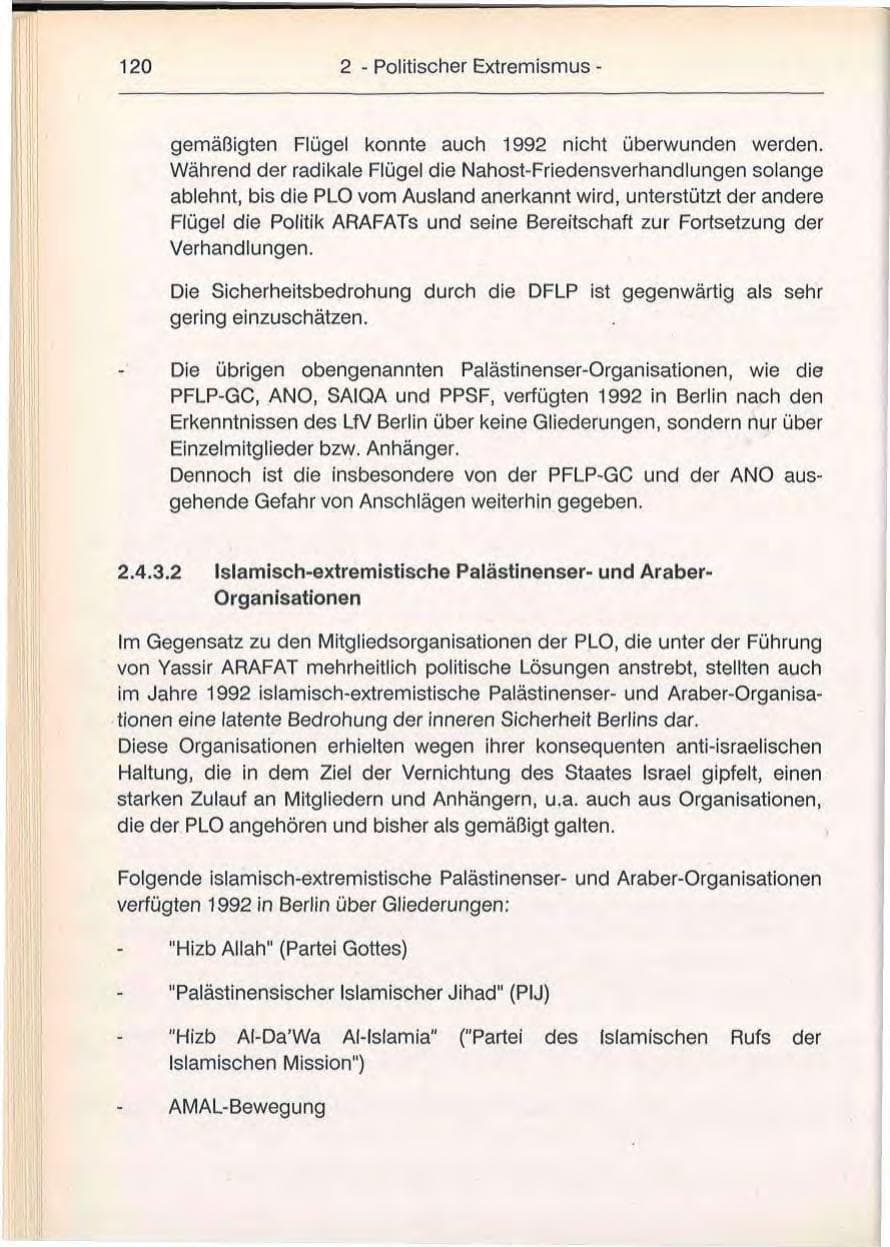 Seite 120 des Verfassungsschutzbericht 1992 Berlin