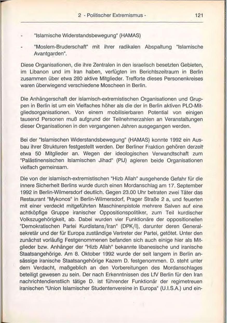 Seite 121 des Verfassungsschutzbericht 1992 Berlin