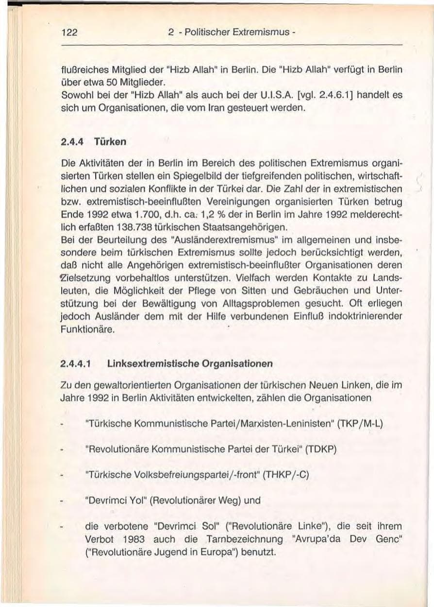 Seite 122 des Verfassungsschutzbericht 1992 Berlin