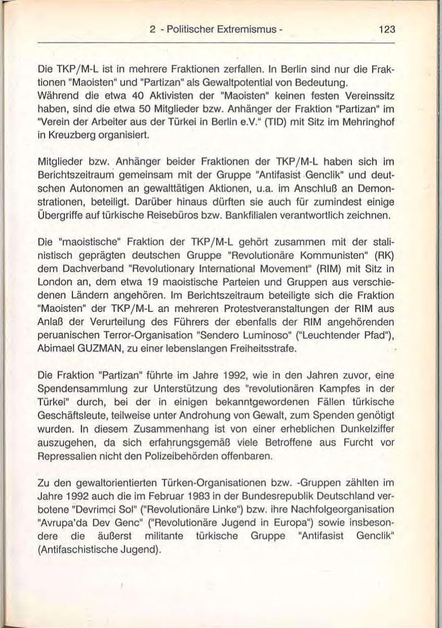Seite 123 des Verfassungsschutzbericht 1992 Berlin