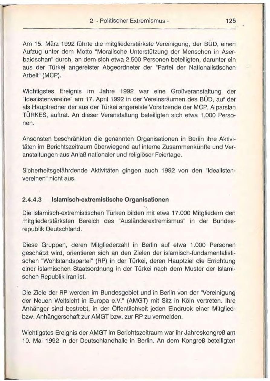 Seite 125 des Verfassungsschutzbericht 1992 Berlin