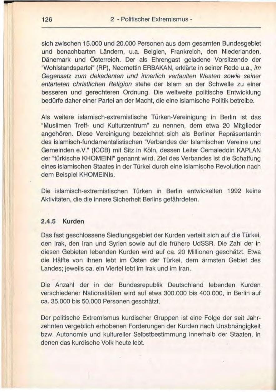 Seite 126 des Verfassungsschutzbericht 1992 Berlin