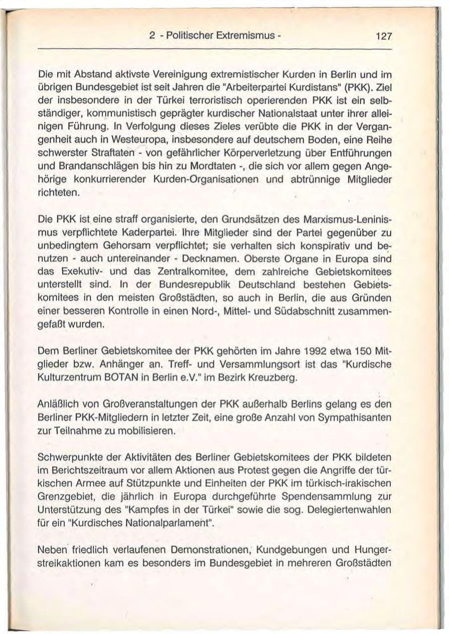 Seite 127 des Verfassungsschutzbericht 1992 Berlin