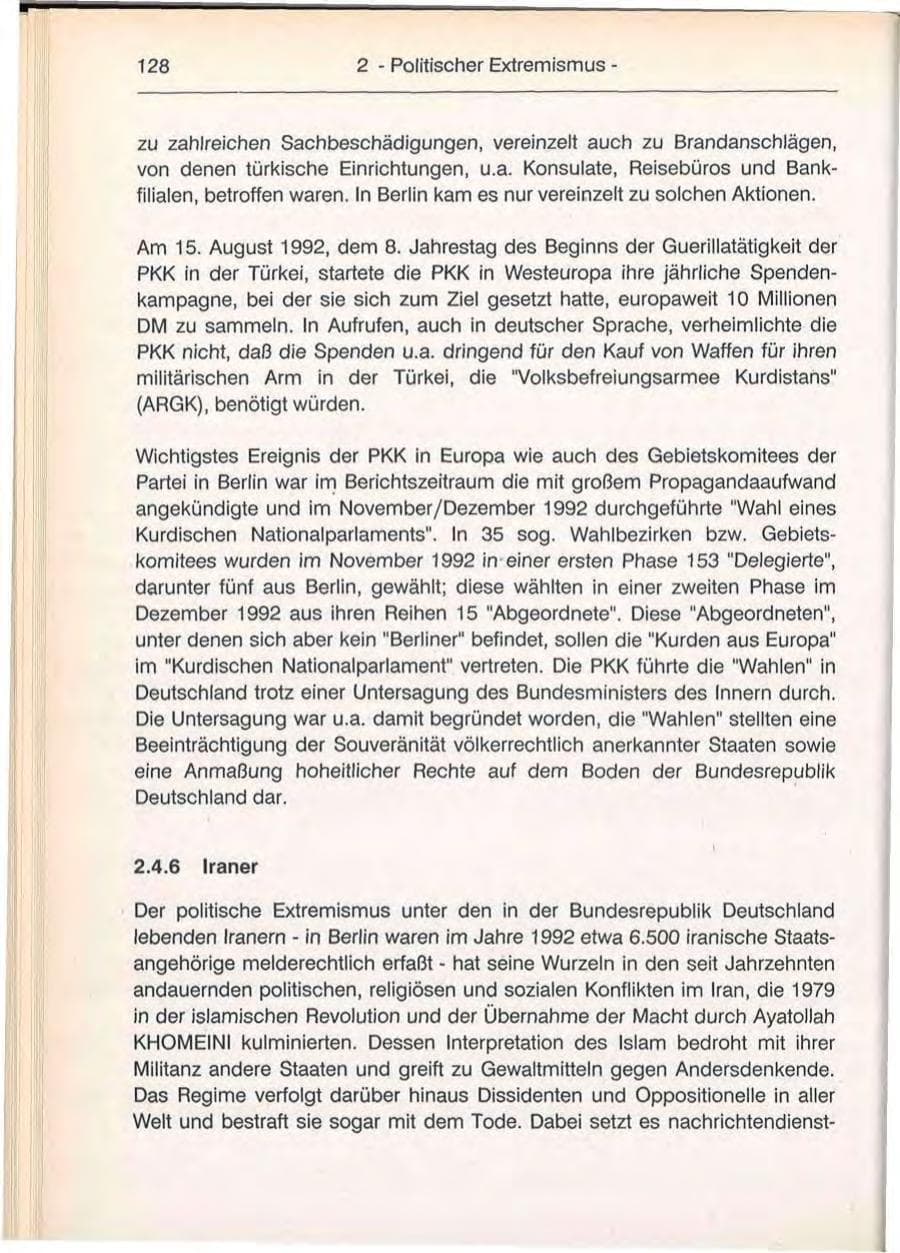 Seite 128 des Verfassungsschutzbericht 1992 Berlin