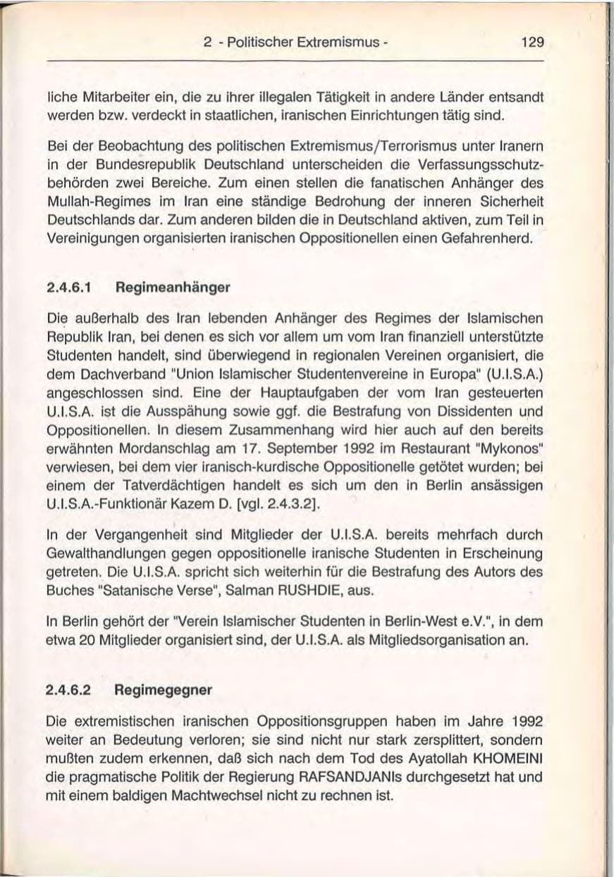 Seite 129 des Verfassungsschutzbericht 1992 Berlin