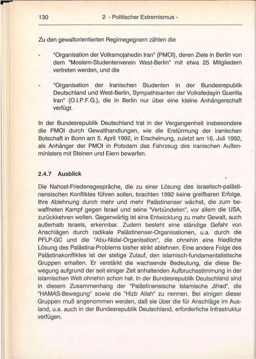 Seite 130 des Verfassungsschutzbericht 1992 Berlin