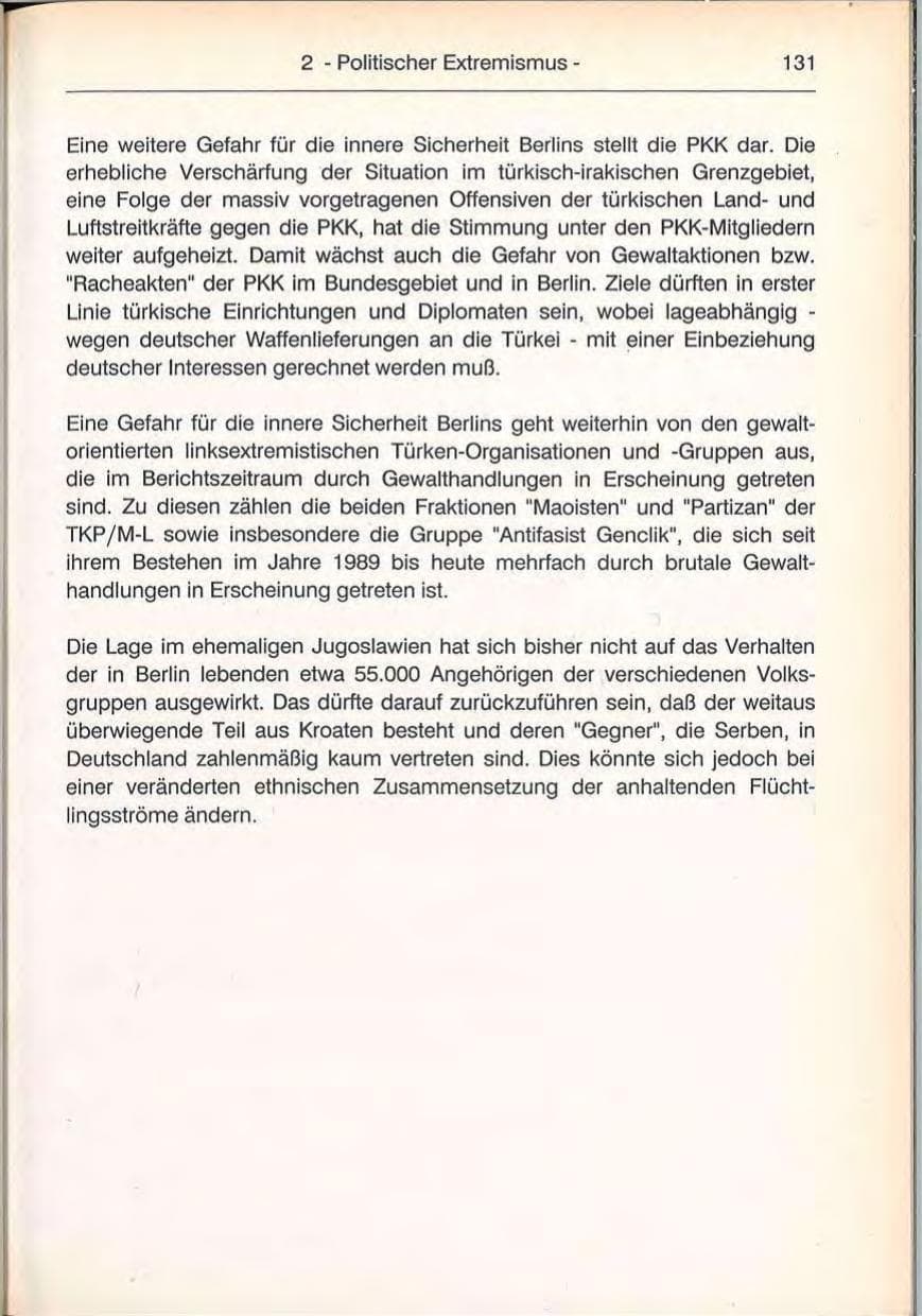 Seite 131 des Verfassungsschutzbericht 1992 Berlin