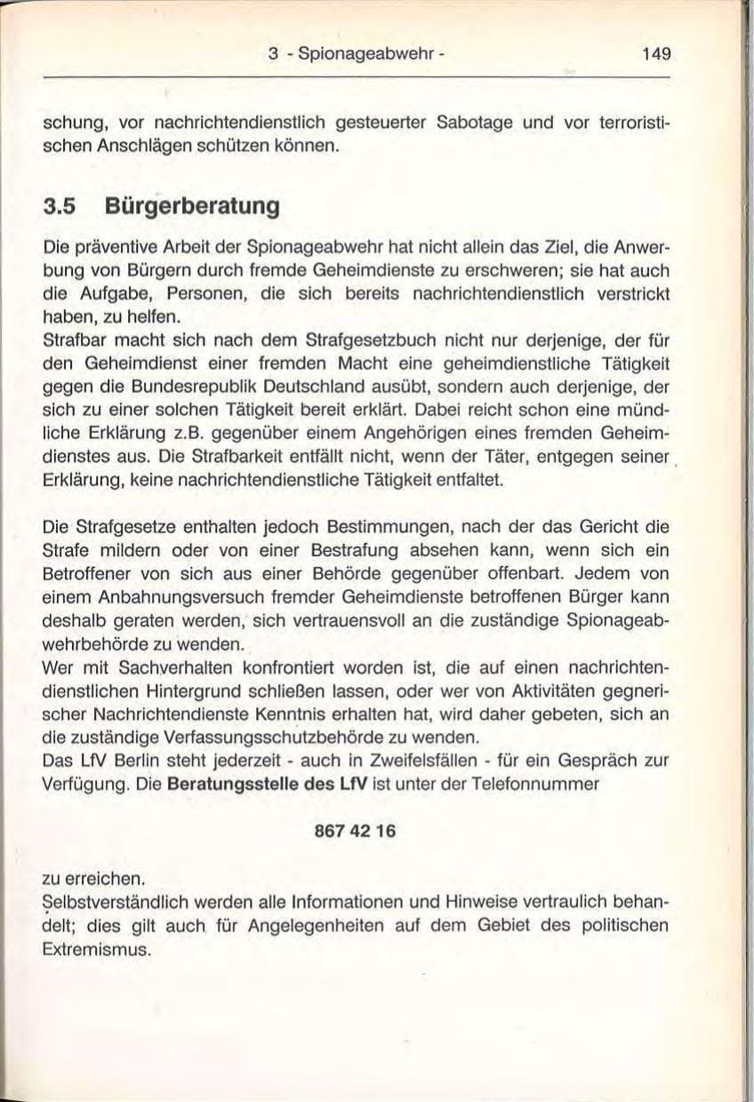 Seite 149 des Verfassungsschutzbericht 1992 Berlin