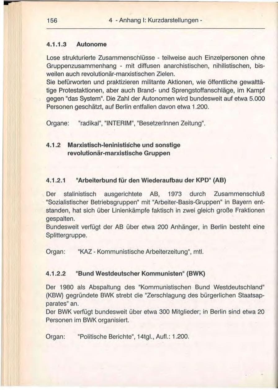 Seite 156 des Verfassungsschutzbericht 1992 Berlin
