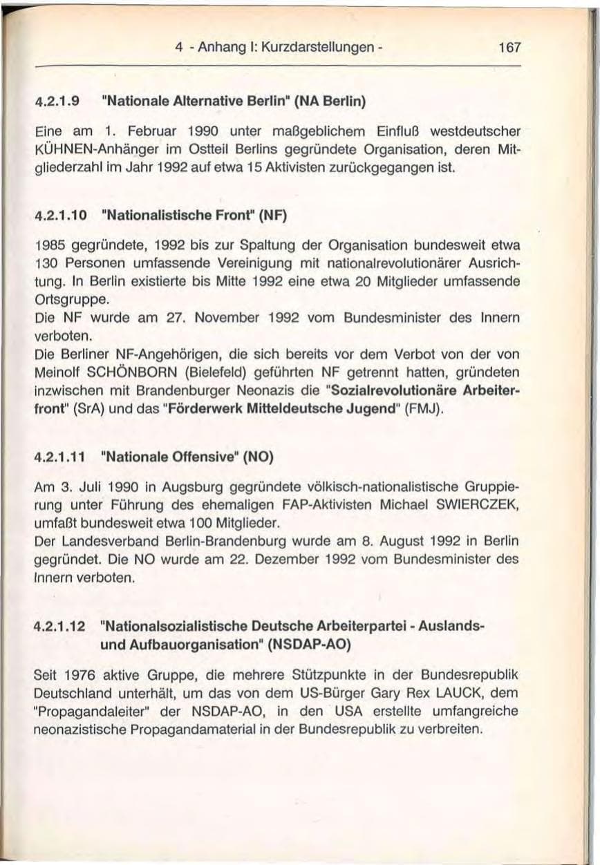 Seite 167 des Verfassungsschutzbericht 1992 Berlin