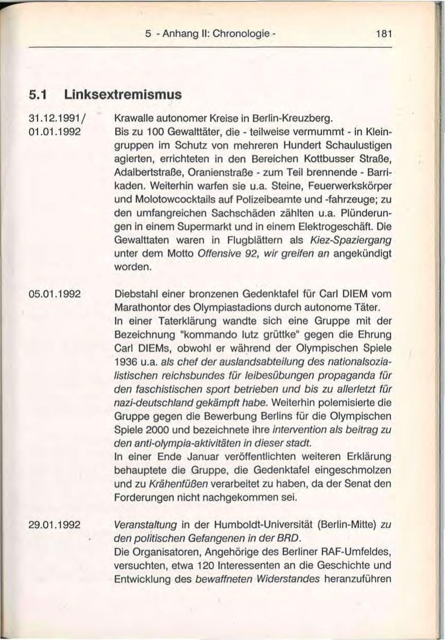 Seite 181 des Verfassungsschutzbericht 1992 Berlin