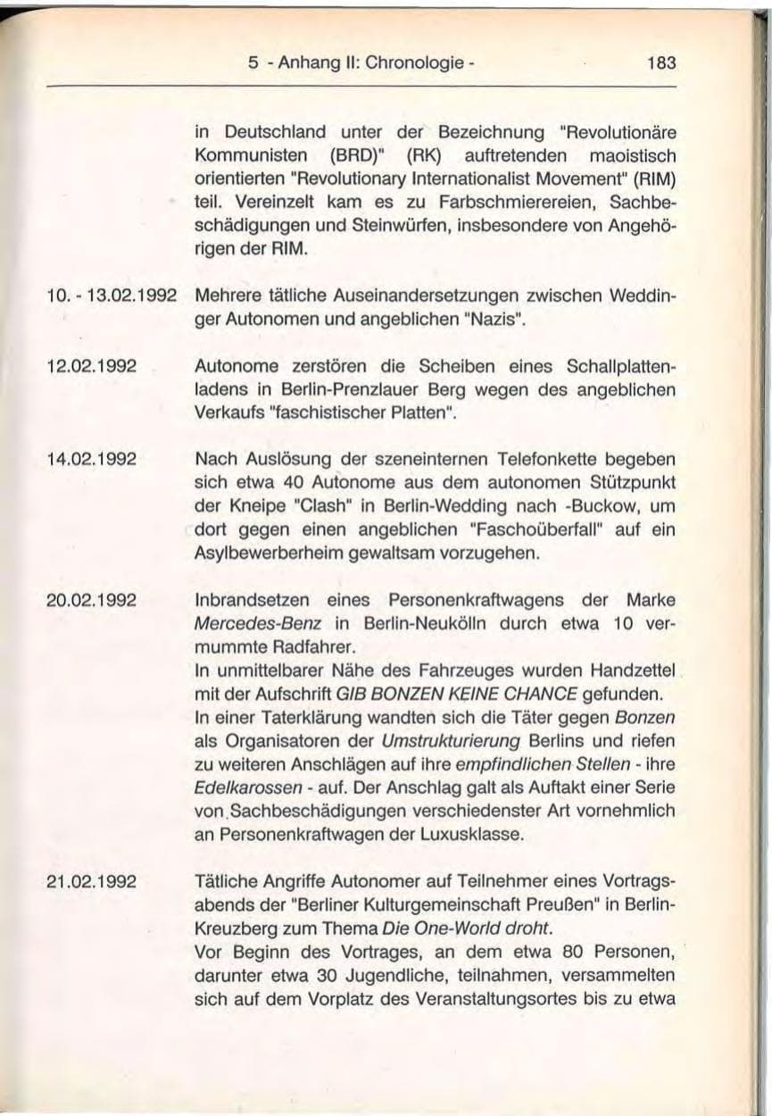 Seite 183 des Verfassungsschutzbericht 1992 Berlin
