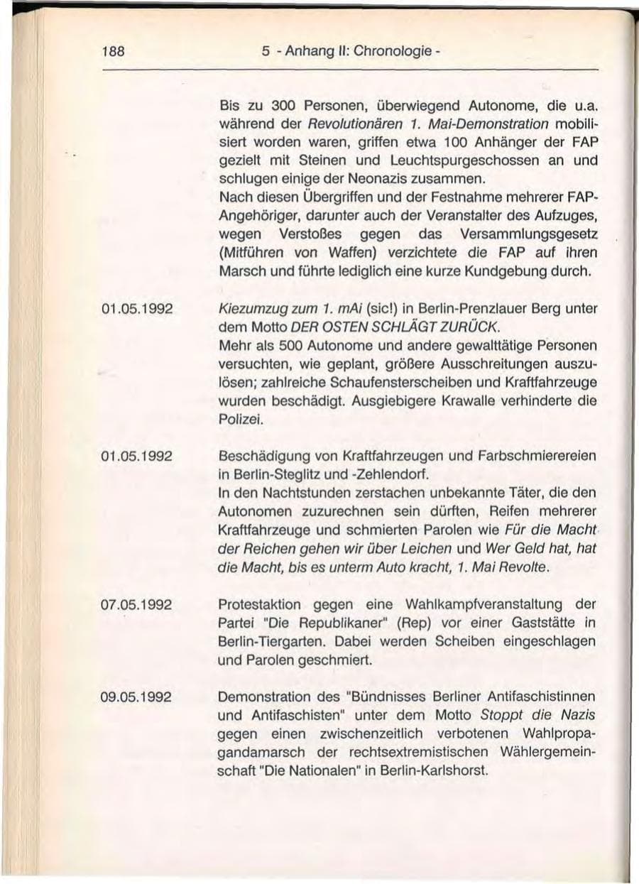 Seite 188 des Verfassungsschutzbericht 1992 Berlin