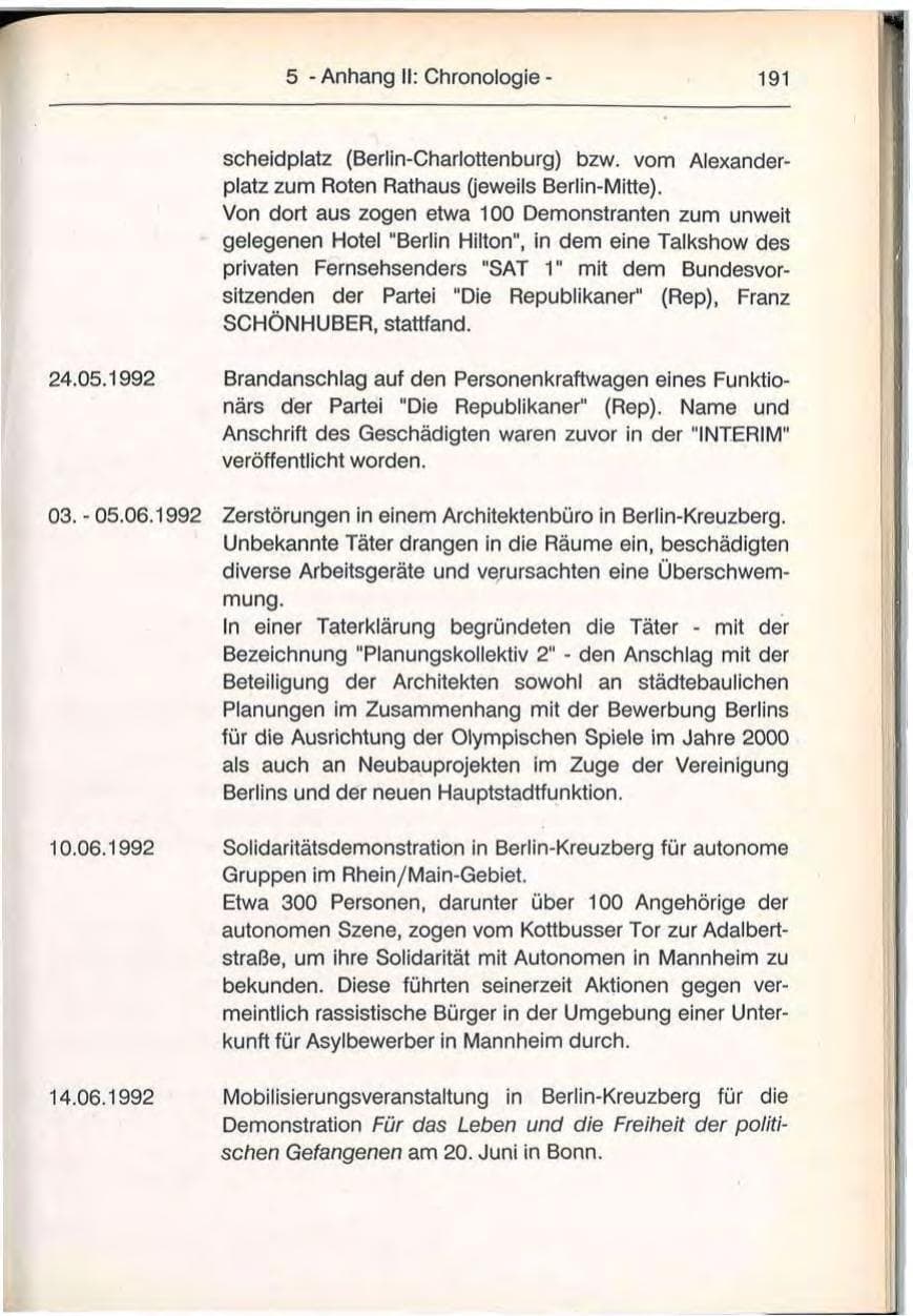 Seite 191 des Verfassungsschutzbericht 1992 Berlin