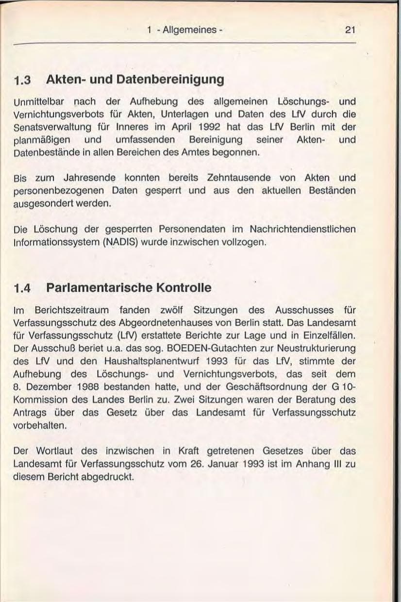 Seite 21 des Verfassungsschutzbericht 1992 Berlin