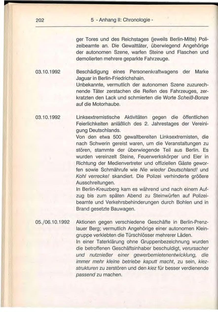Seite 202 des Verfassungsschutzbericht 1992 Berlin