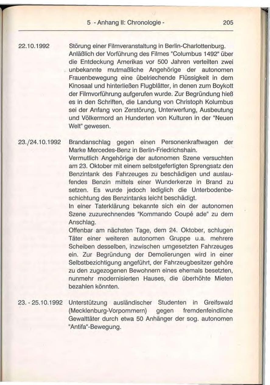 Seite 205 des Verfassungsschutzbericht 1992 Berlin