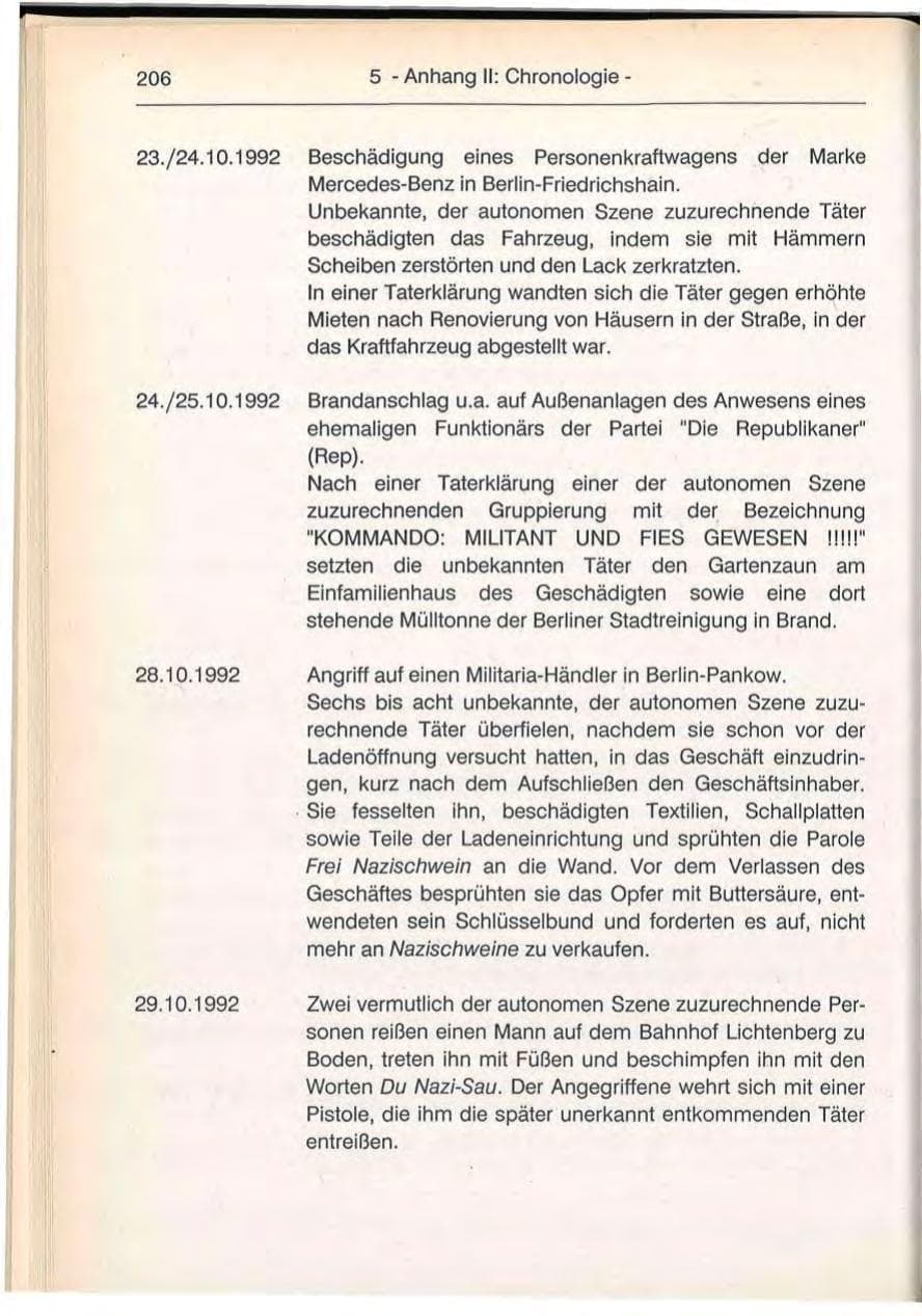 Seite 206 des Verfassungsschutzbericht 1992 Berlin