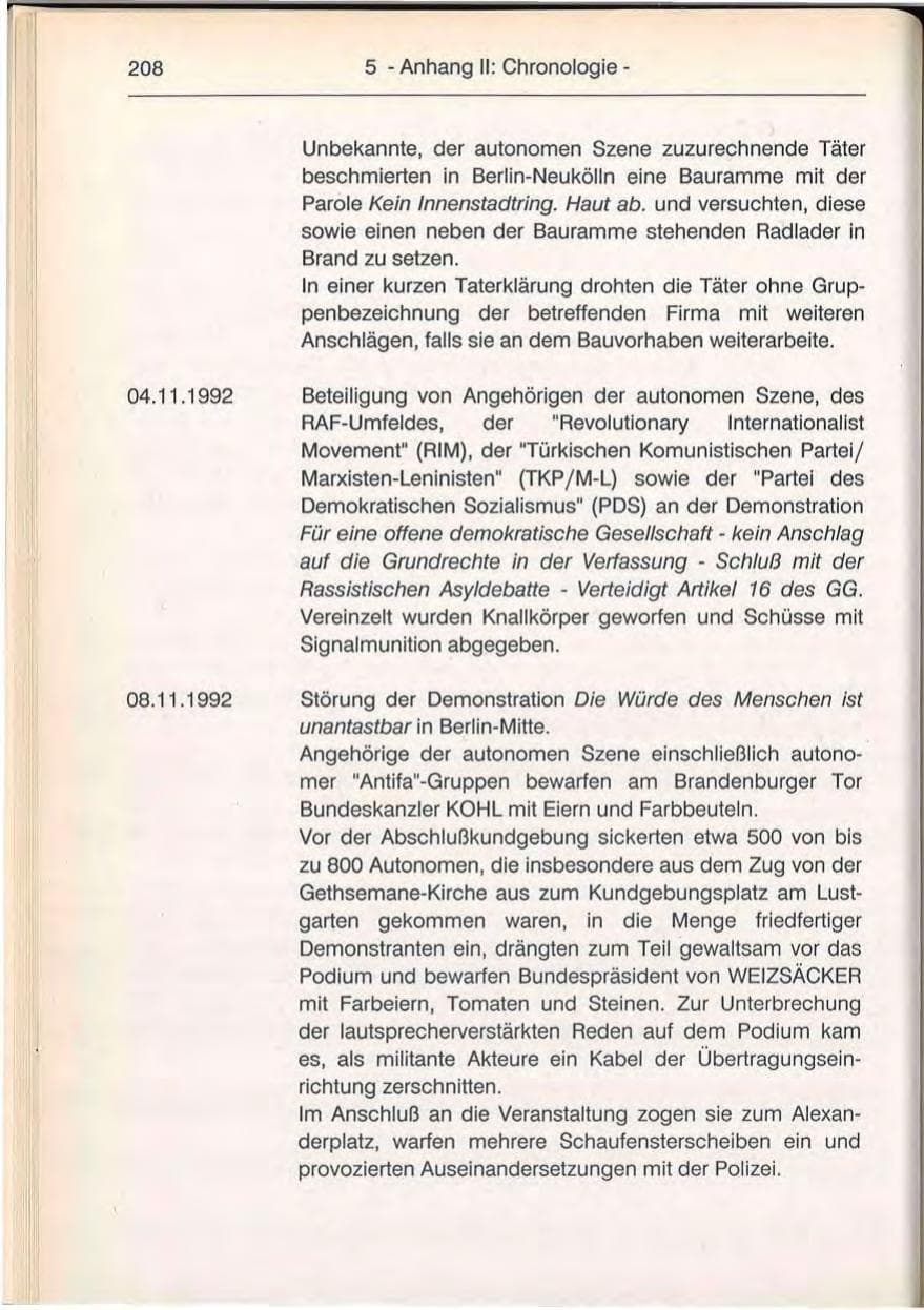 Seite 208 des Verfassungsschutzbericht 1992 Berlin