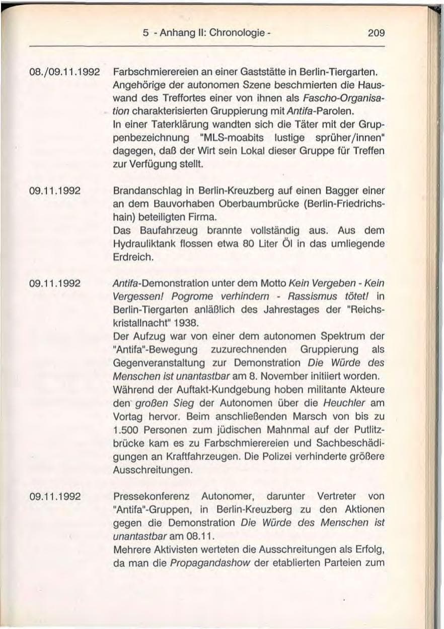 Seite 209 des Verfassungsschutzbericht 1992 Berlin