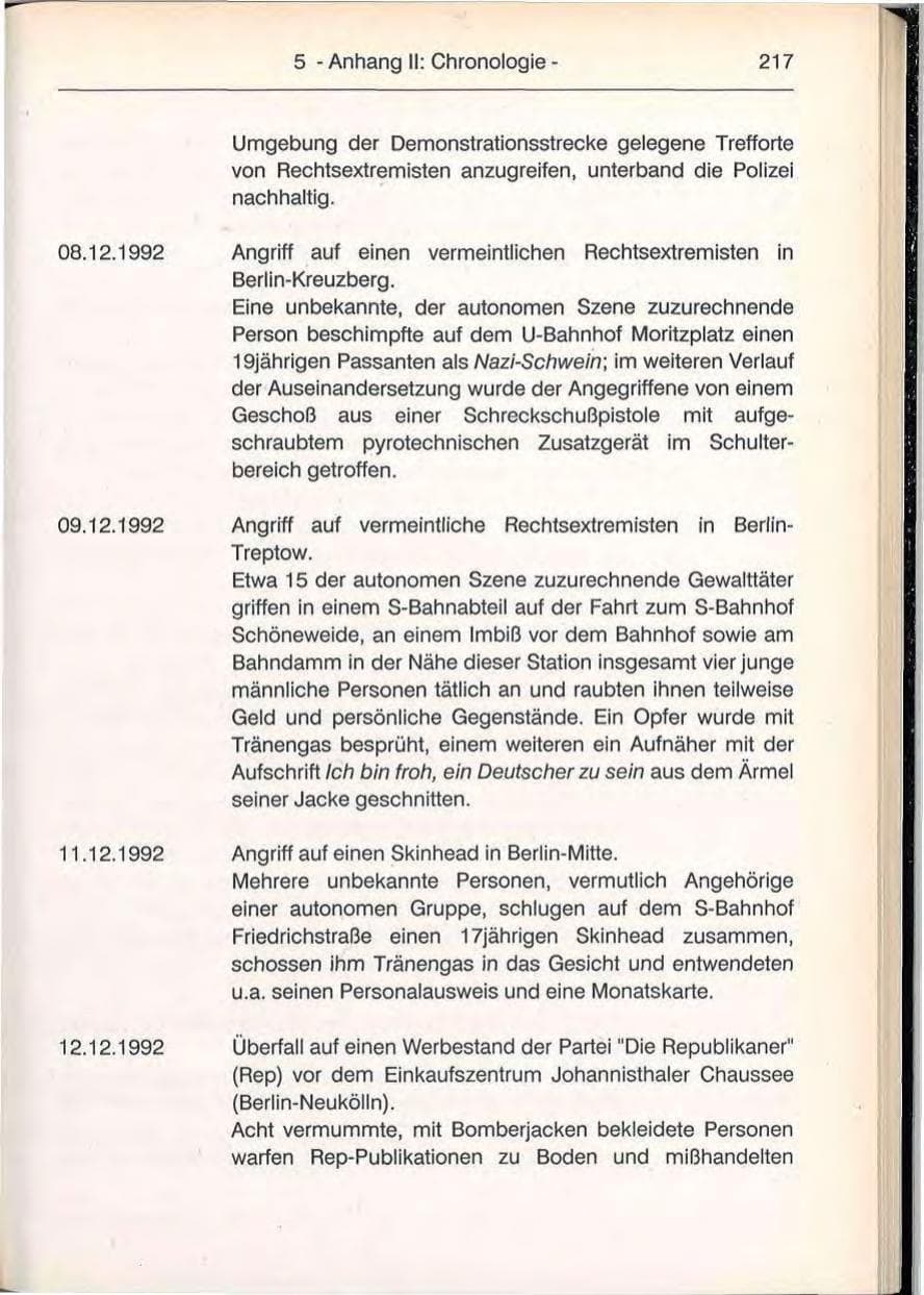 Seite 217 des Verfassungsschutzbericht 1992 Berlin