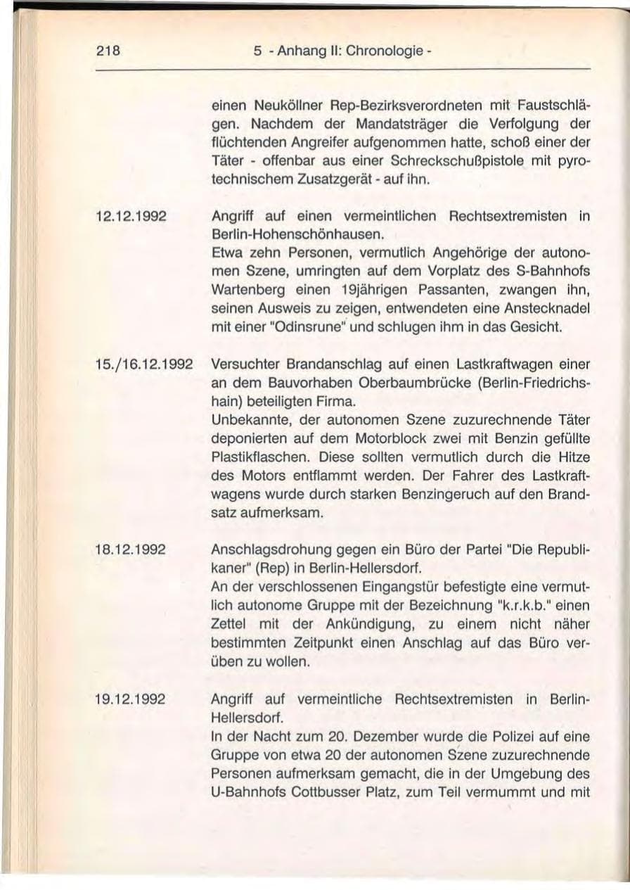 Seite 218 des Verfassungsschutzbericht 1992 Berlin