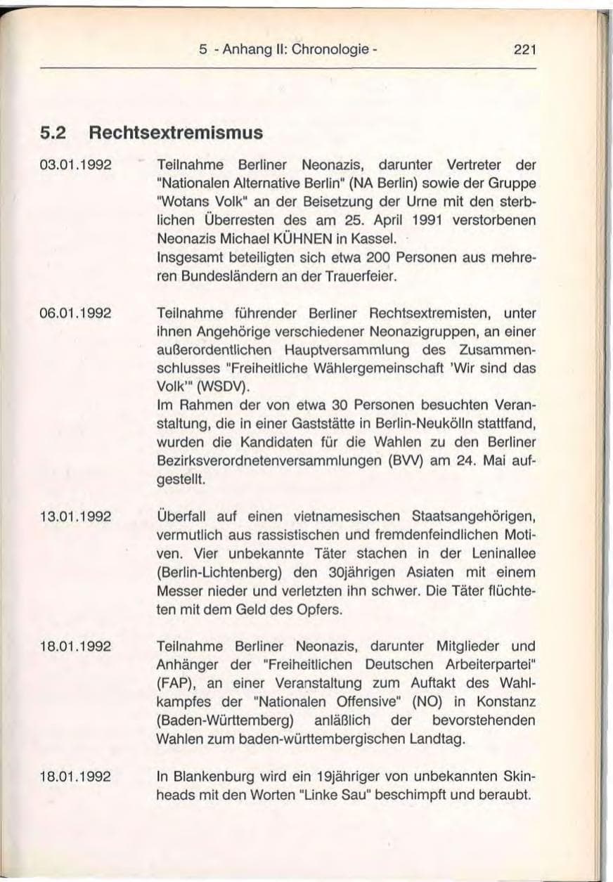 Seite 221 des Verfassungsschutzbericht 1992 Berlin